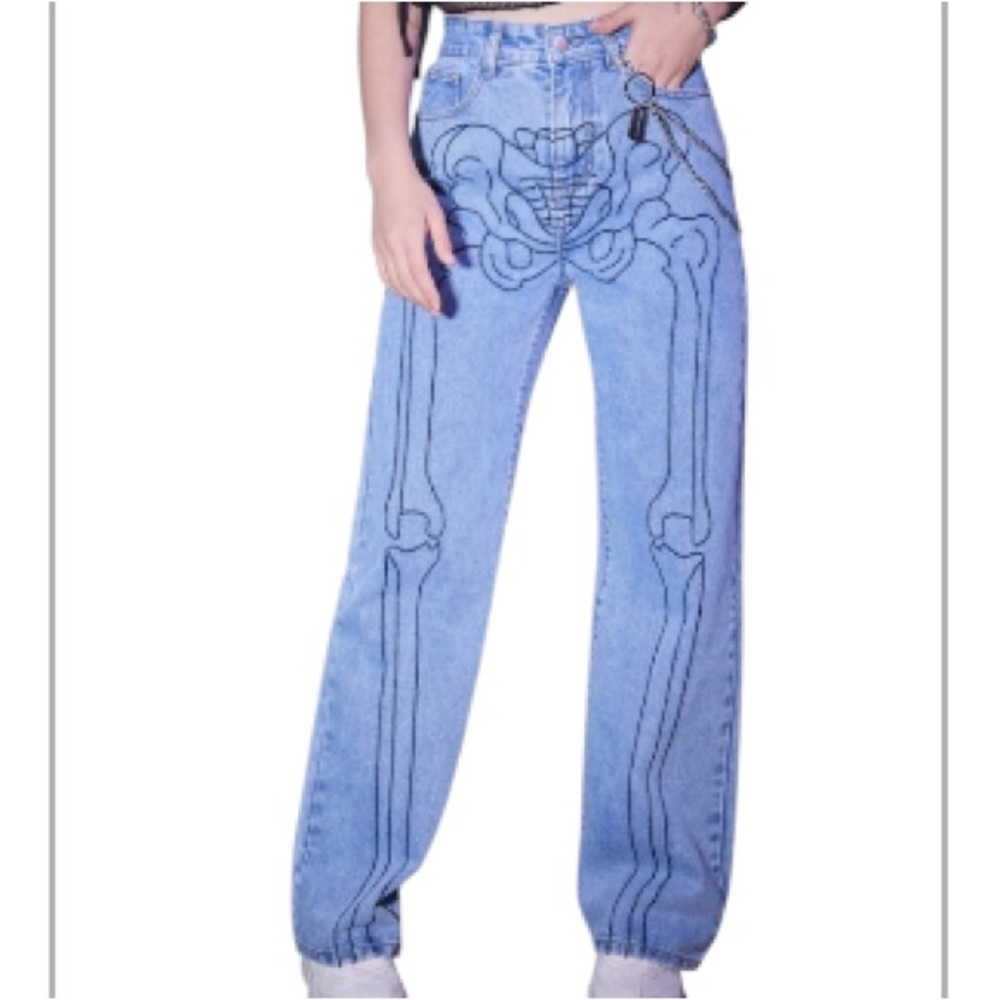Blue Skeleton Print Jeans